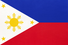 Philippine National Fabric Flag Textile Background. Symbol Of World Asian Country.
