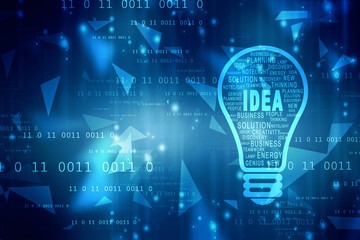 2d illustration bulb future technology, innovation background, creative idea concept