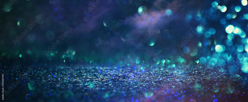 abstract glitter black and blue lights background. de-focused - obrazy, fototapety, plakaty 
