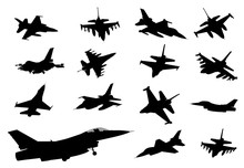 Collection Of Vector Fighters. Detailed Silhouettes