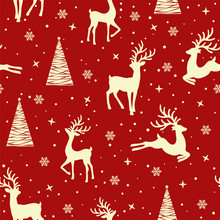 Christmas Seamless Pattern With Reindeer Background, Winter Pattern With Reindeer, Wrapping Paper, Pattern Fills, Winter Greetings, Web Page Background, Christmas And New Year Greeting Cards