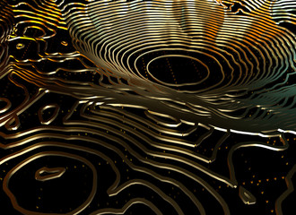 Fototapete - Abstract topographic map 3D background with shiny golden lines in sci-fi technology style. 3D illustration