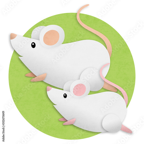 和紙風白ねずみイラスト 二匹走る Stock Illustration Adobe Stock