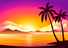 Vector Image, Background Beautiful Sunset On The Beach