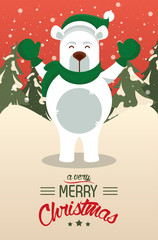 Poster - happy merry christmas card with polar bear