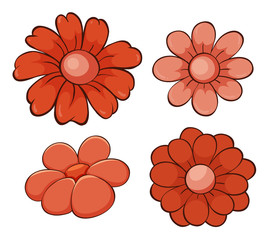 Wall Mural - Isolated set of flowers in red