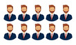 © VT - Set of different emotions male character. emoji with various facial expressions. businessman. Vector illustration.