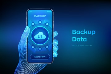 Wall Mural - backup storage data. business data online cloud backup. internet technology business concept. online