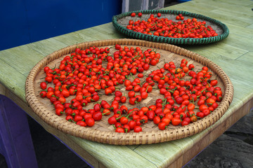 Wall Mural - Nepal Fresh Red Chilli In basket - Vegetable ingredient Food scene 