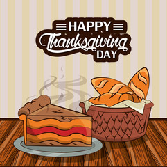 Poster - happy thanksgiving day card with cake and bread