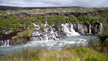 Sticker - Barnafoss and Hraunfossars waterfall in Iceland 