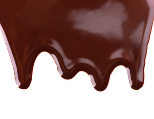 Wall Mural - Chocolate streams isolated on white background. Chocolate syrup, topping, dark chocolate.