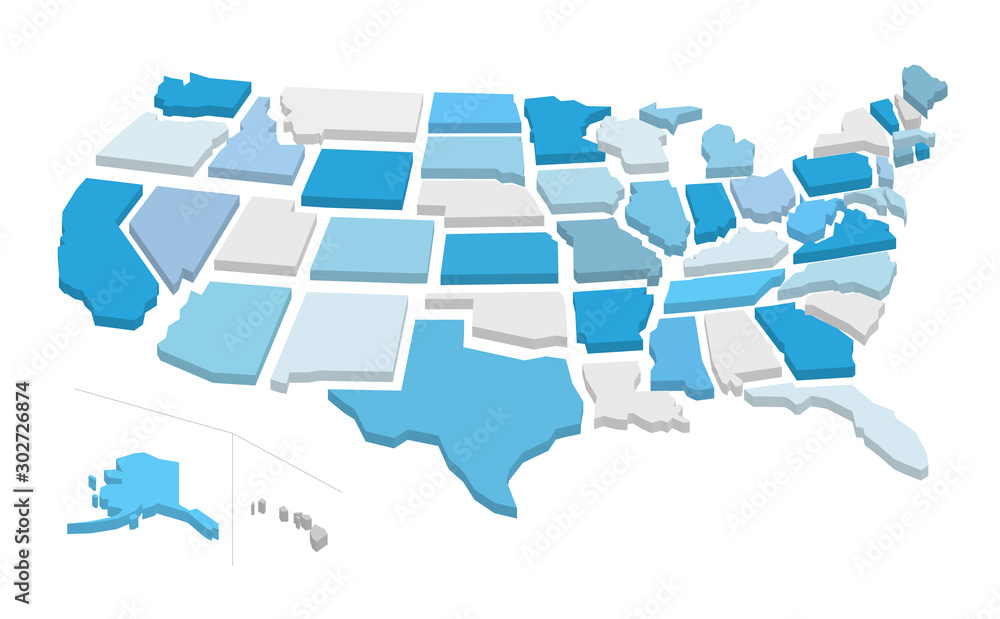 3d usa map with separated states. Vector illustration - obrazy, fototapety, plakaty 