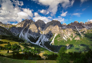 Wall Mural - View from the mountain saddle Kreuzjoch