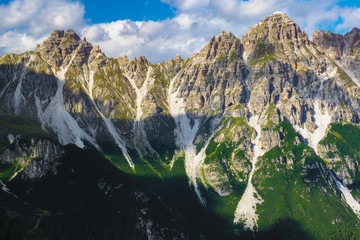 Wall Mural - View from the mountain saddle Kreuzjoch