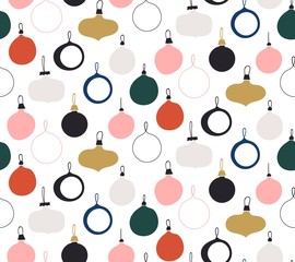 Poster - Seamless pattern with new year glass balls. Abstract pattern. Scandinavian style. Texture with christmas toys.