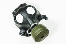 Old Army Surplus Gas Mask With White Background.  