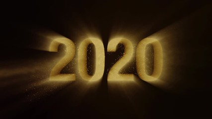 Wall Mural - 2020 Golden Shiny Number on a Black Background. 2020 New Year Animation Shiny Banner with Gold Digits. Luxury 2020 Number New Year Celebration Animated Footage. 4K