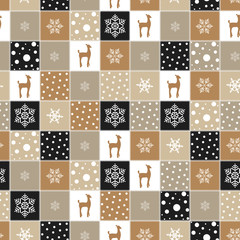 Christmas background with gold reindeer, snow  and snowflakes, Christmas textures, New Year card with Christmas reindeer, vector design.