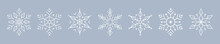 Christmas Ice Snowflakes Elements Ornaments Seamless Banner Greeting Card On Blue Ice Background