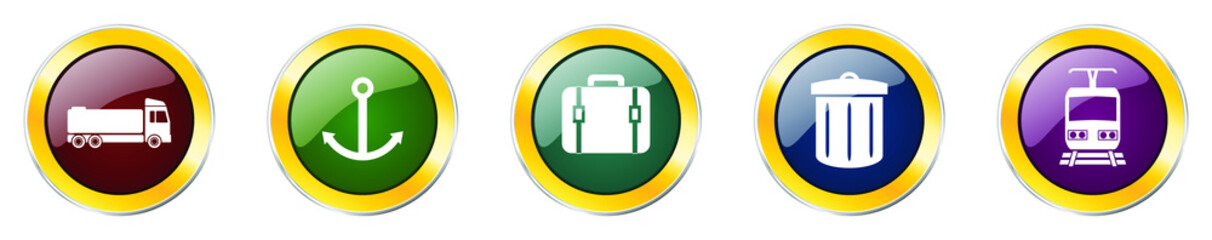 Aufkleber - Set of colorful web glossy vector icons,  transport, subway, train and truck buttons in eps 10 for webdesign and mobile applications on white background