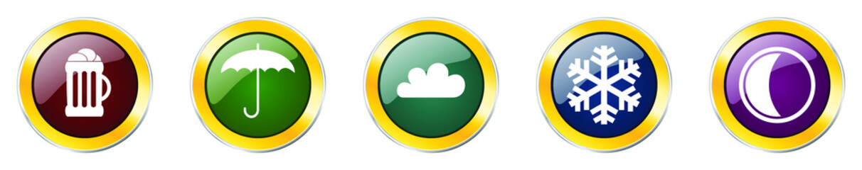 Poster - Set of colorful web glossy vector icons,  beer, cloud, snowflake, umbrella and moon buttons in eps 10 for webdesign and mobile applications on white background