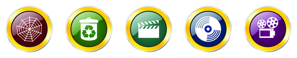 Leinwandbilder - Set of colorful web glossy vector icons,  play, movie, video, garbage and recycle buttons in eps 10 for webdesign and mobile applications on white background
