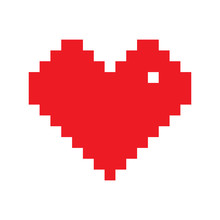 Red Heart Icon In Pixel Style On White Background