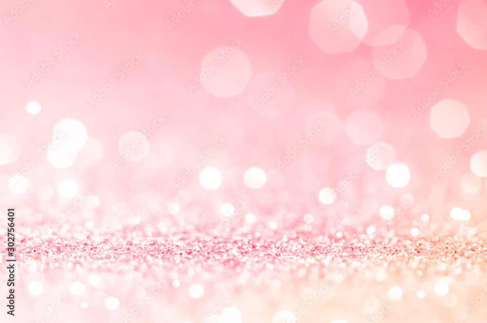 Pink gold, pink bokeh,circle abstract light background,Pink Gold shining lights, sparkling glittering Valentines day,women day or event lights romantic backdrop.Blurred abstract holiday background. - obrazy, fototapety, plakaty 
