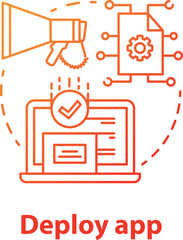 Deploy app concept icon. Software development tools idea thin line illustration. Mobile device programming and coding. Developer tools. Application management. Vector isolated outline drawing