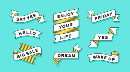 Wall Mural - ribbon banner. set of white ribbon banner with text, phrase