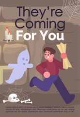 Sticker - They are coming for you brochure template. Horror escape room. Flyer, booklet, leaflet concept with flat illustration. Vector page cartoon layout for magazine, advertising invitation with text space