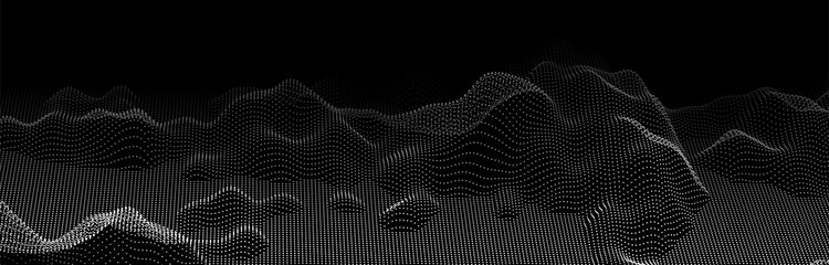 Leinwandbilder - Abstract digital wave of particles. Futuristic point wave. Landscape background vector. Vector illustration