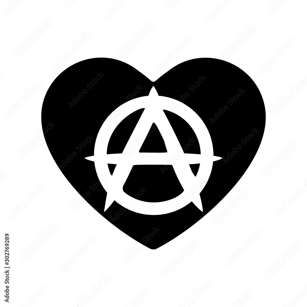 Heart vector black icon, Love symbol. The Anarchy sign in heart
