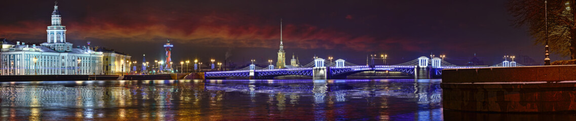 Wall Mural - Night panorama of St. Petersburg in festive illumination