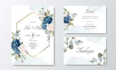 Wall Mural - hand drawn floral wedding invitation card