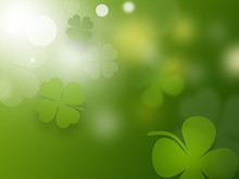 Background With Falling Clover Leaves. Saint Patrick Day Background. Can Be Used For Topics Like Symbol Of Ireland, Nature, Summer 