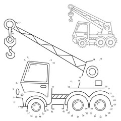 Wall Mural - Puzzle Game for kids: numbers game. Truck crane. Construction vehicles. Coloring book for kids.