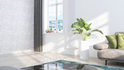 Living room interior in scandinavian style . 3D rendering