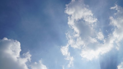 White cloud and blue sky background with copy space