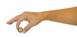 © sirawut - male hand holding coin,saving money of business concept,isolated on white background,include clipping path