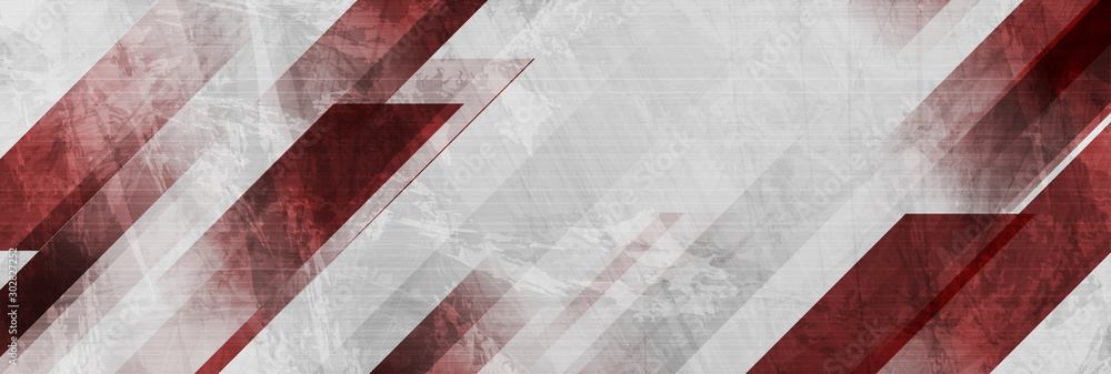 Dark red and grey grunge stripes abstract banner design. Geometric tech vector background - obrazy, fototapety, plakaty 