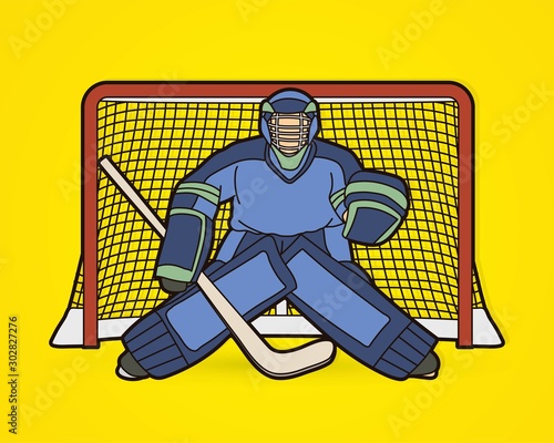 Fotografía Ice Hockey Goalie, sport player cartoon action graphic vector.