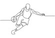 © ngupakarti - Continuous one line drawing of basketball player dribbling and holding the ball. Athlete running simplicity minimalism design.