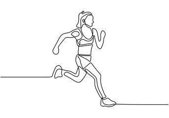 Wall Mural - Continuous one line drawing of woman or girl running. Lady jogging for exercise sport theme.