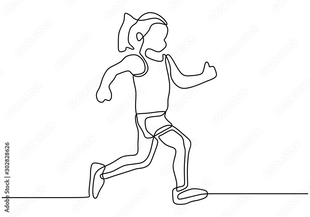 Continuous one line drawing of girl running. vector minimalism design ...