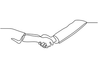 Wall Mural - handshake continuous one line drawing minimalism design vector illustration. Business metaphor concept of deal, partnership, and teamwork.