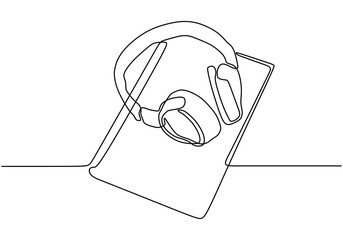 Book and headphone one line drawing vector minimalism.