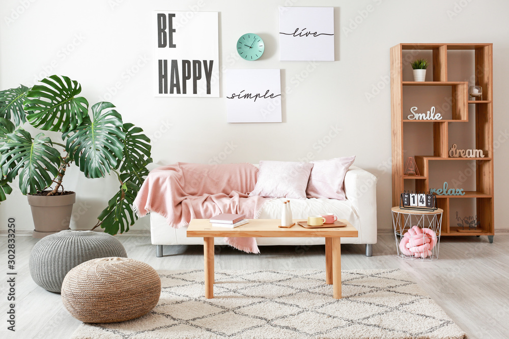 Interior of stylish modern room with sofa