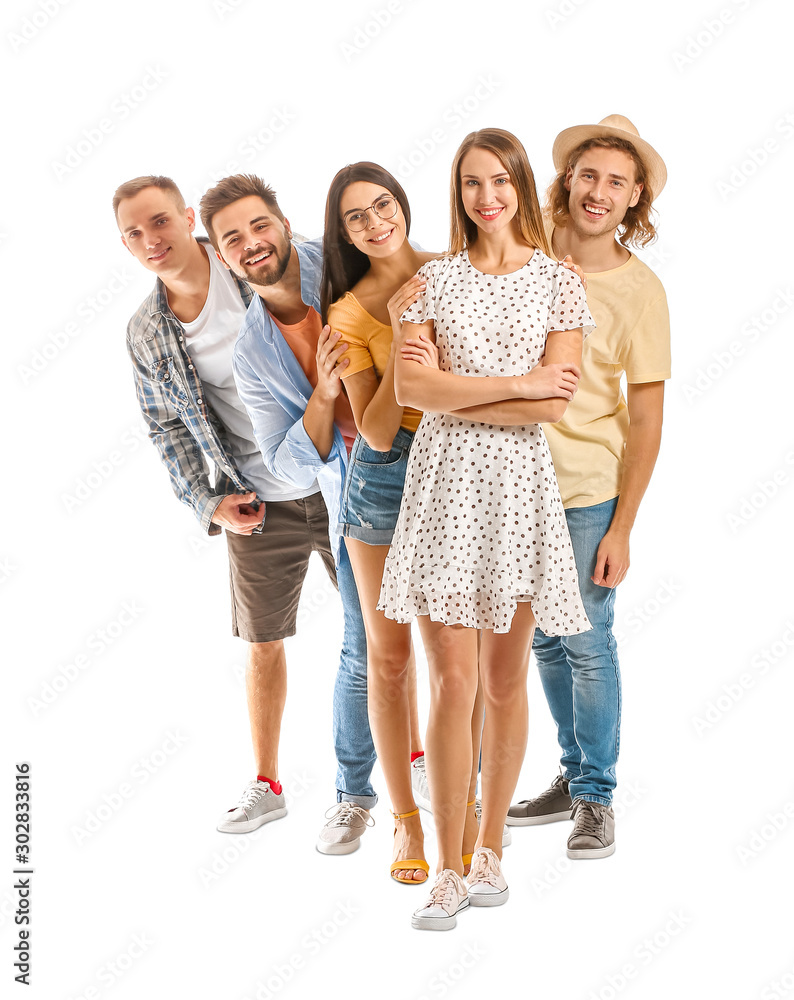 Group of friends on white background